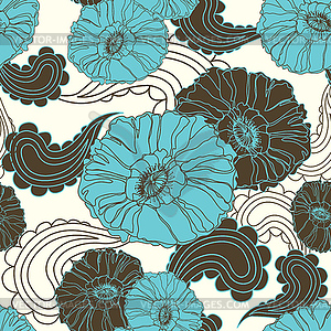 Floral seamless blue poppy flower - vector image