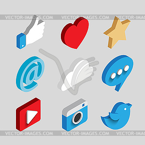 Social media flat 3d isometric concept icons - vector image