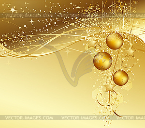 Christmas background with gold baubles - vector clipart