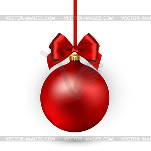 Red Christmas ball with ribbon and bow.  - vector clip art