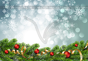 Рождественские зеленые сосны Филиалы и красные блесна - стоковый векторный клипарт