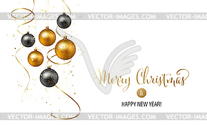 Christmas background with gold baubles and - vector clipart