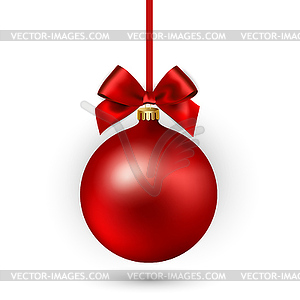 Red Christmas ball with ribbon and bow.  - vector EPS clipart