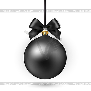 Black Christmas ball with ribbon and bow.  - vector clipart