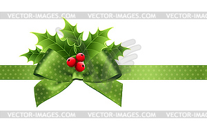 Christmas decoration with holly leaves and bow - stock vector clipart