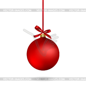 Red Christmas ball with ribbon and bow.  - vector clip art