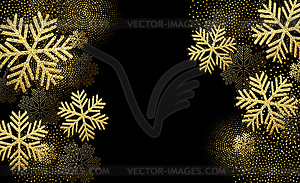 Рождественская открытка с золотыми снежинками и блестками - цветной векторный клипарт