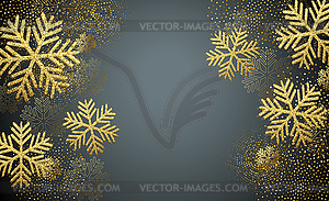 Christmas card with gold snowflakes and glitter - vector image