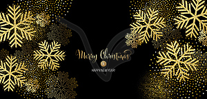 Рождественская открытка с золотыми снежинками и блестками - векторная графика