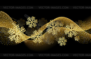 Christmas card with gold snowflakes and glitter - vector image