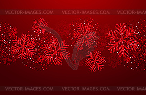 Christmas card with red snowflakes and glitter - vector clipart