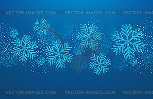 Christmas card with blue snowflakes and glitter - color vector clipart