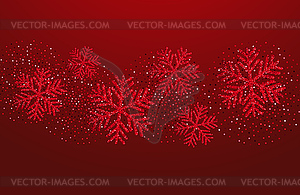 Christmas card with red snowflakes and glitter - vector clip art