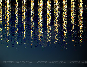 Curtain of golden particles on black background - vector image