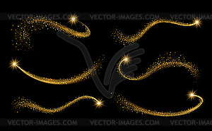 Set golden shimmering waves with light effect . Gol - vector clipart