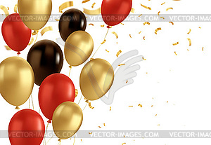 Red, black and gold balloons and golden confetti. - royalty-free vector image