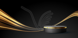 Minimal black scene with golden lines. Cylindrical - vector image