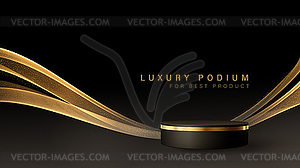 Minimal black scene with golden lines. Cylindrical - vector clipart