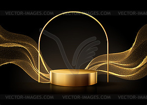 Minimal black scene with golden lines. Cylindrical - vector image