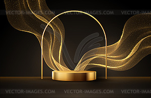 Minimal black scene with golden lines. Cylindrical - vector clip art