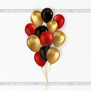 Realistic gold red black balloon on transparent - color vector clipart