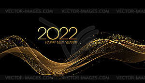 2022 Новый год Абстрактная блестящая цветная золотая волна - иллюстрация в векторном формате