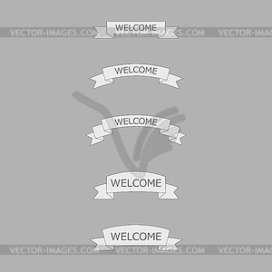 Welcome ribbon on gray background - vector image