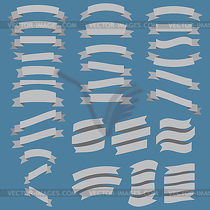 Set of gray ribbons on blue background. Stock - vector clip art