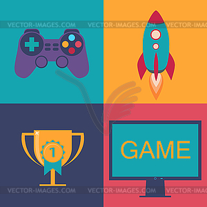 Game Icons placed in four areas. .  - vector clip art