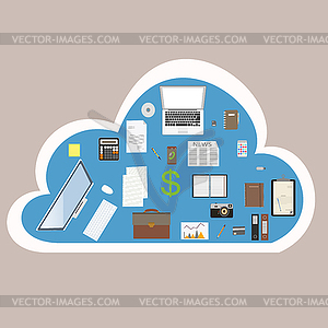 Офисные предметы онлайн облако - векторизованное изображение клипарта