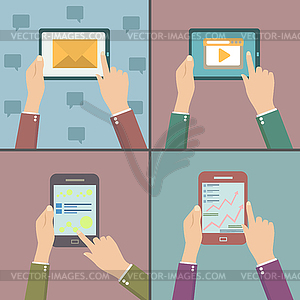 Set of tablets in hands - royalty-free vector image