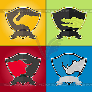 Set of shields with animal emblem - vector image