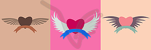 Set of logo of beautiful heart with wings - vector clipart