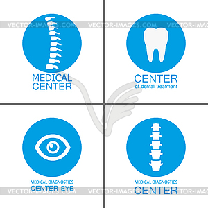 Set of logos diagnosis of teeth, back, bones, eyes - vector EPS clipart