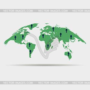 Curved world map with silhouettes of men - vector clipart / vector image