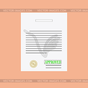 Approved stamp on sheet - vector clipart