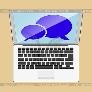 Laptop with picture icon of conversation and - vector image