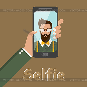 Hipster style photo selfie . Man face in ancient - vector clipart