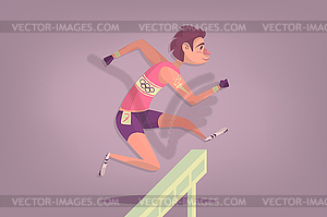 Comic hurdler sportsman. Cartoon Athletics Hurdle - vector clip art