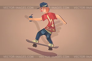 Stylish comic hipster on skate. Urban citizen - vector image