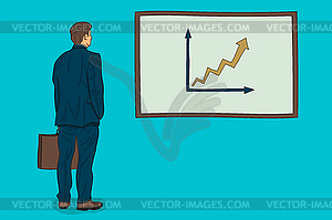 Бизнесмен и графика стрелок - векторный графический клипарт