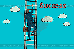 Businessman moves to success overcoming obstacles - vector clipart