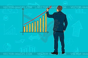 Businessman draws graph of profit growth - vector image