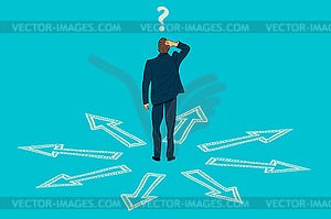 Businessman doubts which way to choose. painted - vector clipart