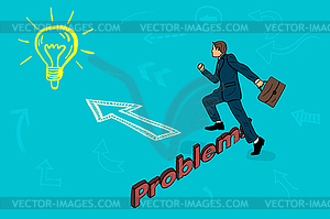 Businessman runs to meet idea of jumping over - vector clip art