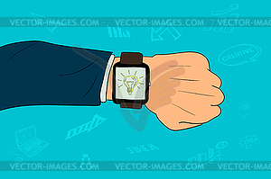 Smartwatch on businessman`s hand. idea - vector clipart / vector image