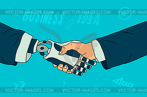 Handshake of robot and human. business teamwork - vector clipart