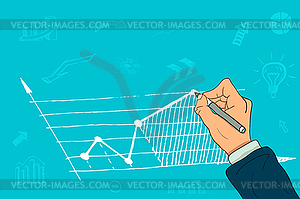 Рука бизнесмена рисует диаграмму роста - векторизованный клипарт