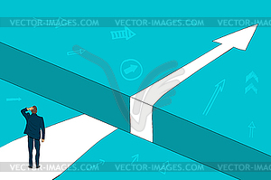 Businessman thinks how to overcome an obstacle - vector image