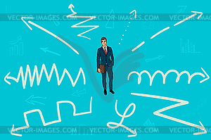 Businessman chooses best direction for work - vector clipart